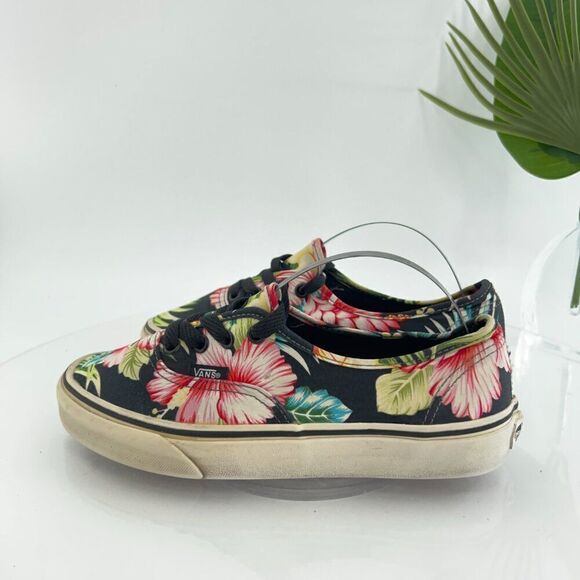 VANS Atwood Shoes Womens 7 Canvas Hawaiian Tropical Floral Black Multi Sneakers - Picture 2 of 15